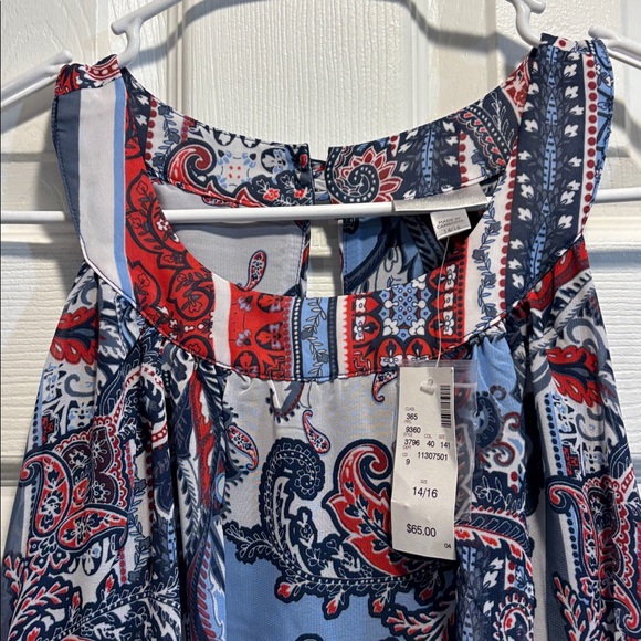 Avenue Red, Blue & White Patterned Maxi Dress Boho Sleeveless Lined open sides - Picture 4 of 6